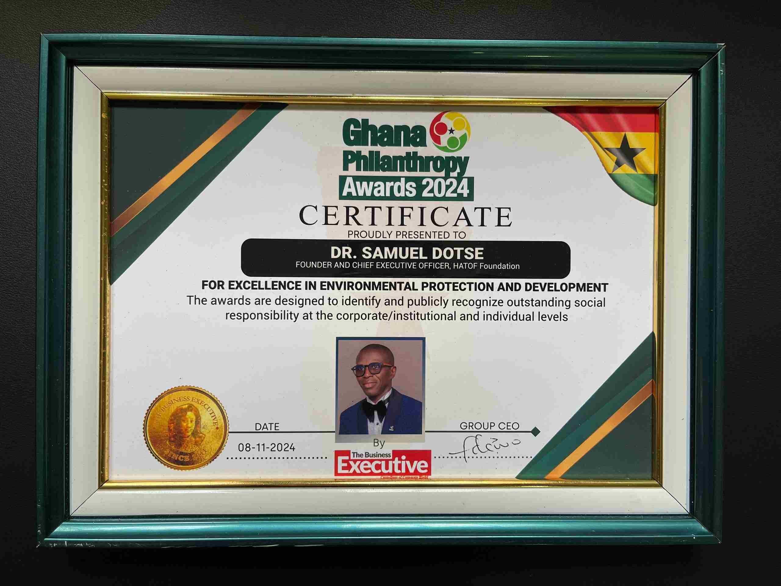 Dr. Samuel Dotse Honored at Ghana Philanthropy Awards for Excellence in Environmental Protection and Development